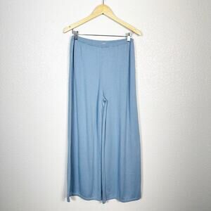Eberjey Womens Fine Gauge Knit Sweater Loungewear Wide Leg Cozy Pants in Blue L